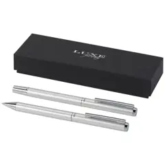 Bild på Lucetto presentförpackning med kulspetspenna och rollerballpenna i återvunnen aluminium (svart bläck)
