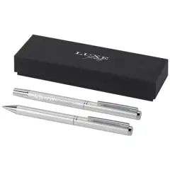 Bild på Lucetto presentförpackning med kulspetspenna och rollerballpenna i återvunnen aluminium (svart bläck)
