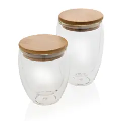 Bild på Dubbelväggigt borosilikatglas med bambulock, 350ml, 2-pack