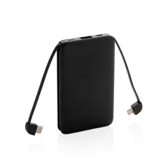 Bild på 5.000 mAh powerbank i fickformat med integrerade kablar