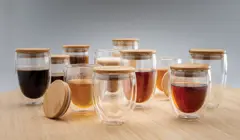 Bild på Dubbelväggigt borosilikatglas med bambulock, 250ml, 2-pack
