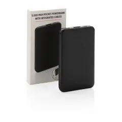 Bild på 5.000 mAh powerbank i fickformat med integrerade kablar
