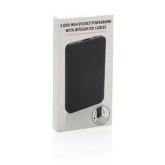 Bild på 5.000 mAh powerbank i fickformat med integrerade kablar