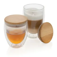 Bild på Dubbelväggigt borosilikatglas med bambulock, 250ml, 2-pack