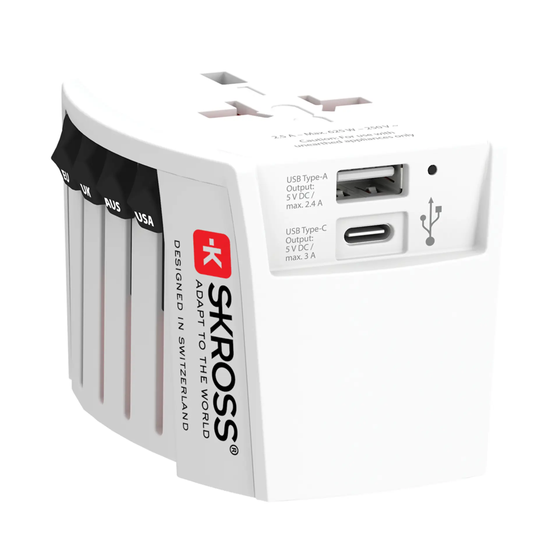 Bild på SKROSS världsreseadapter MUV 2-polig med USB A och C