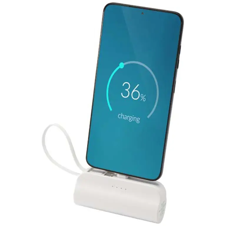 Alnair 5 000 mAh 10 W Type-C powerbank av återvunnen plast med inbyggt flipstativ och 2-i-1-kabel