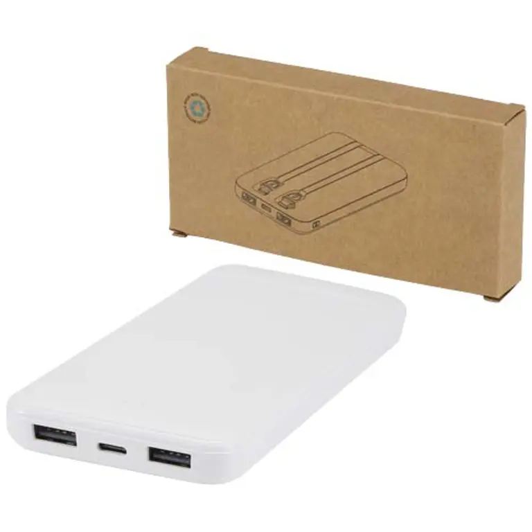 Bild på Adhil 10 000 mAh 10 W powerbank av återvunnen plast med två inbyggda kablar