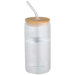 Bild på Mirage 500 ml enkelväggig mugg i borosilikatglas med lock i bambu