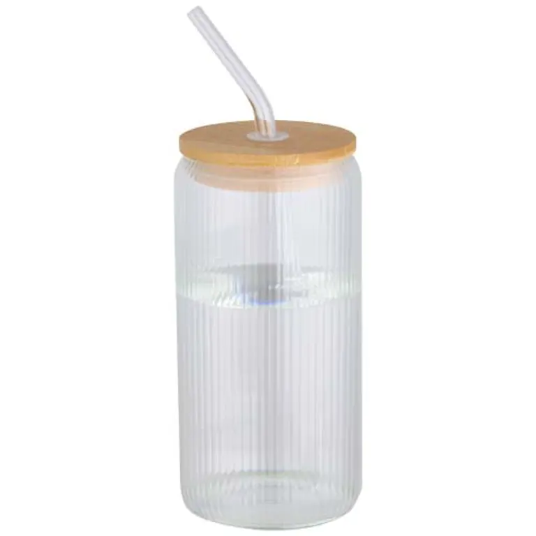 Bild på Mirage 500 ml enkelväggig mugg i borosilikatglas med lock i bambu