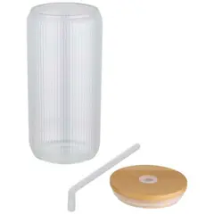 Bild på Mirage 500 ml enkelväggig mugg i borosilikatglas med lock i bambu