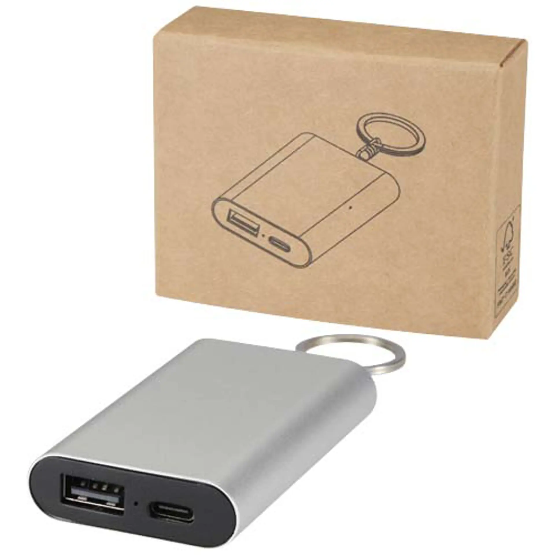 Bild på Arcturus 2 000 mAh powerbank i återvunnet aluminium med nyckelring