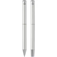 Bild på Lucetto presentförpackning med kulspetspenna och rollerballpenna i återvunnen aluminium (svart bläck)