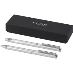 Bild på Lucetto presentförpackning med kulspetspenna och rollerballpenna i återvunnen aluminium (svart bläck)