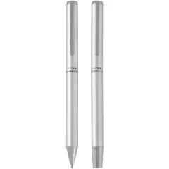 Bild på Lucetto presentförpackning med kulspetspenna och rollerballpenna i återvunnen aluminium (svart bläck)