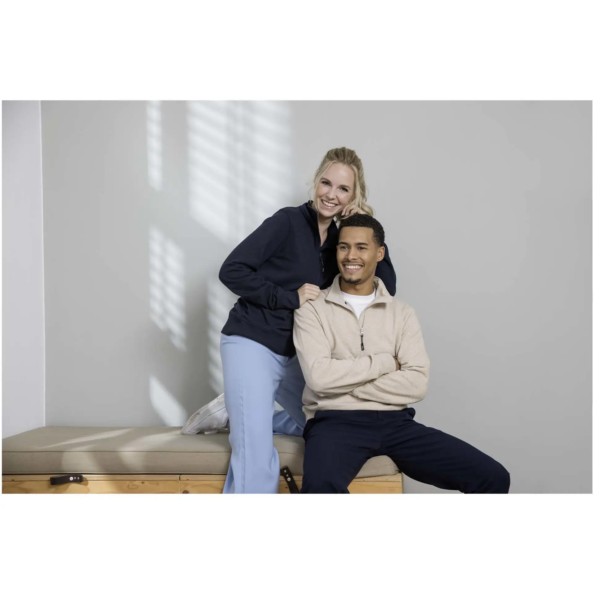 Tröja unisex, kvartslång dragkedja, återvunnet material - Tin