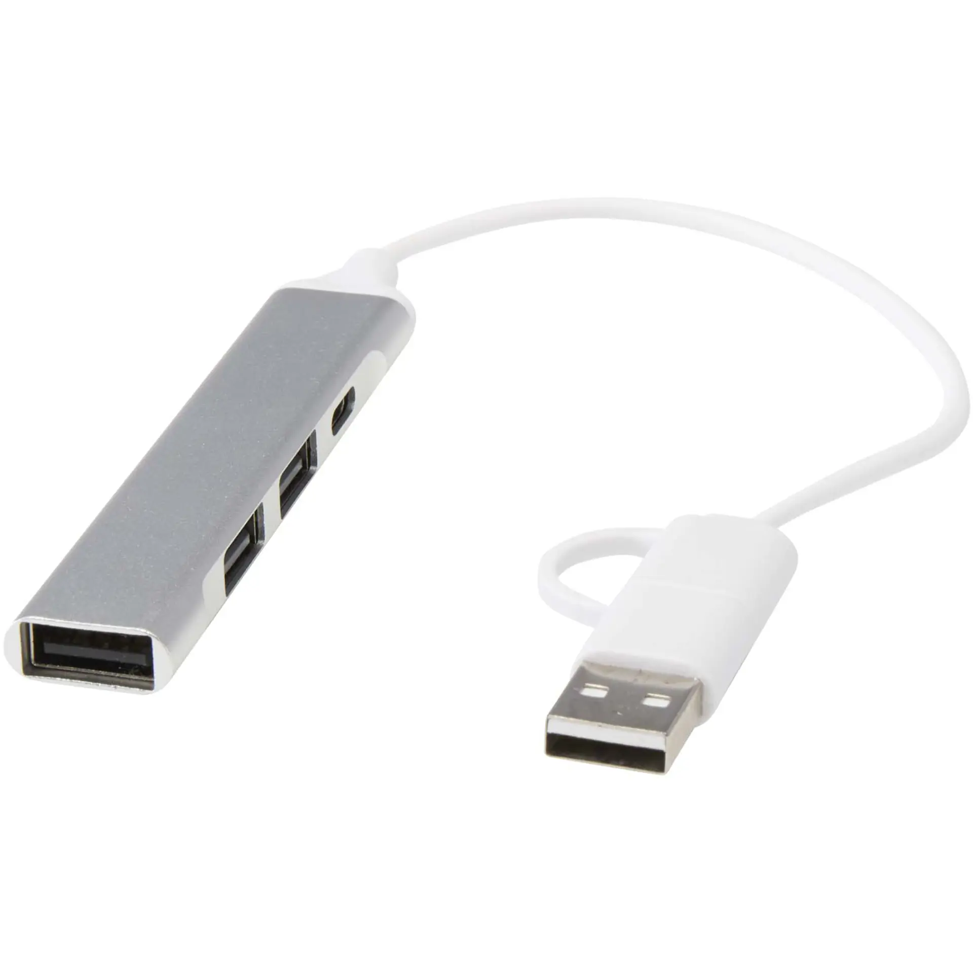 Bild på Alkaid 4-portars USB-A- och Typ-C-hubb med dubbla ingångar av återvunnen aluminium Bild på Alkaid 4-portars USB-A- och Typ-C-hubb med dubbla ingångar av återvunnen aluminium