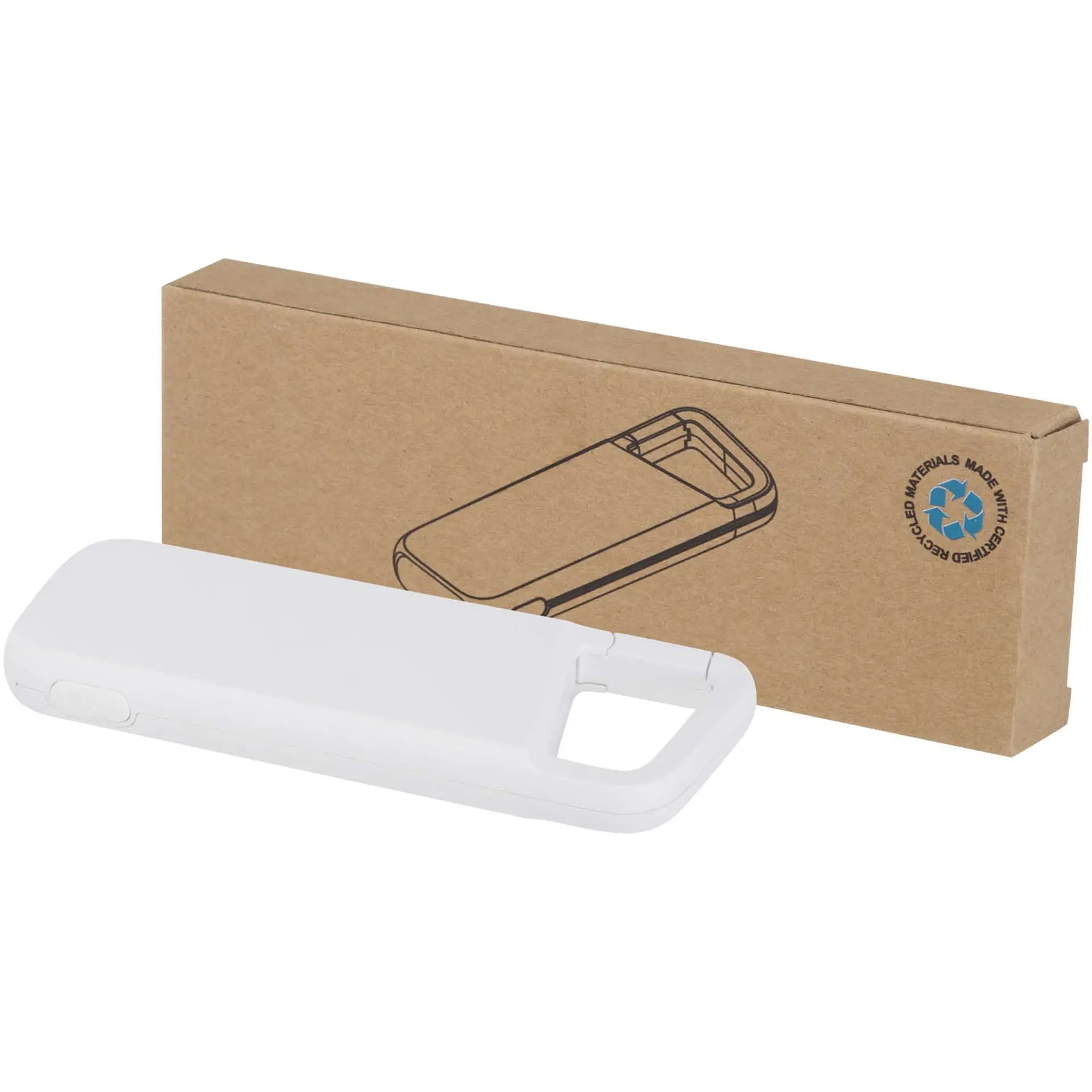 Bild på Alkes 5 000 mAh 12 W vattenbeständig powerbank av återvunnen plast med karbinhake Bild på Alkes 5 000 mAh 12 W vattenbeständig powerbank av återvunnen plast med karbinhake