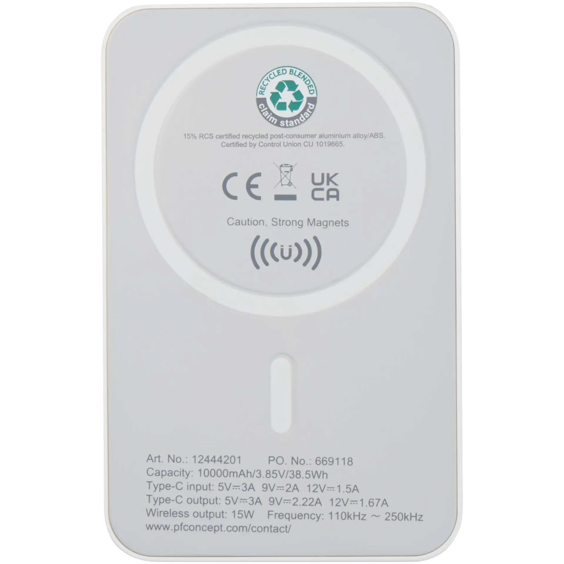 Bild på Acrab 10 000 mAh 15 W magnetisk trådlös powerbank med 20 W PD – tillverkad av återvunnen plast