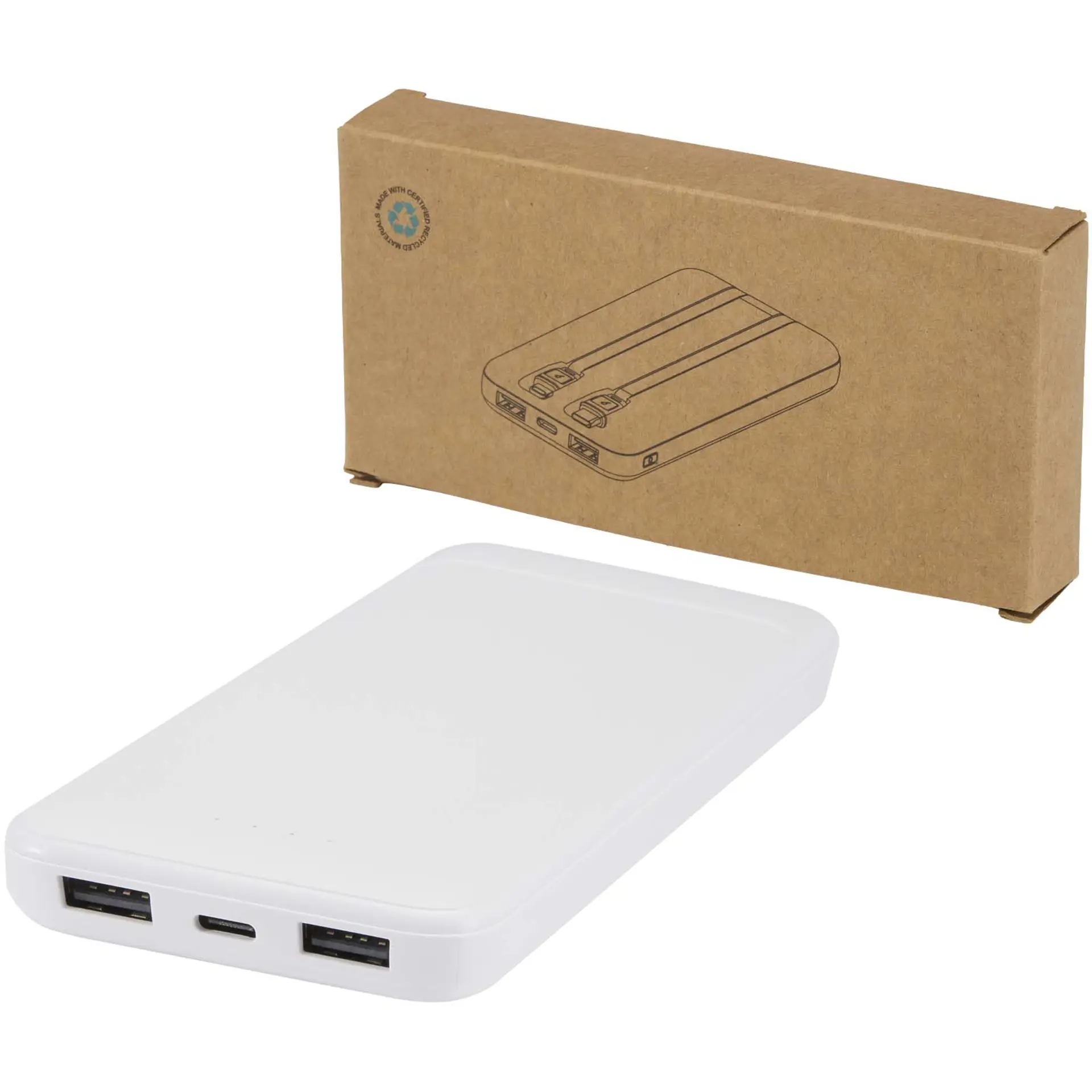 Bild på Adhil 10 000 mAh 10 W powerbank av återvunnen plast med två inbyggda kablar