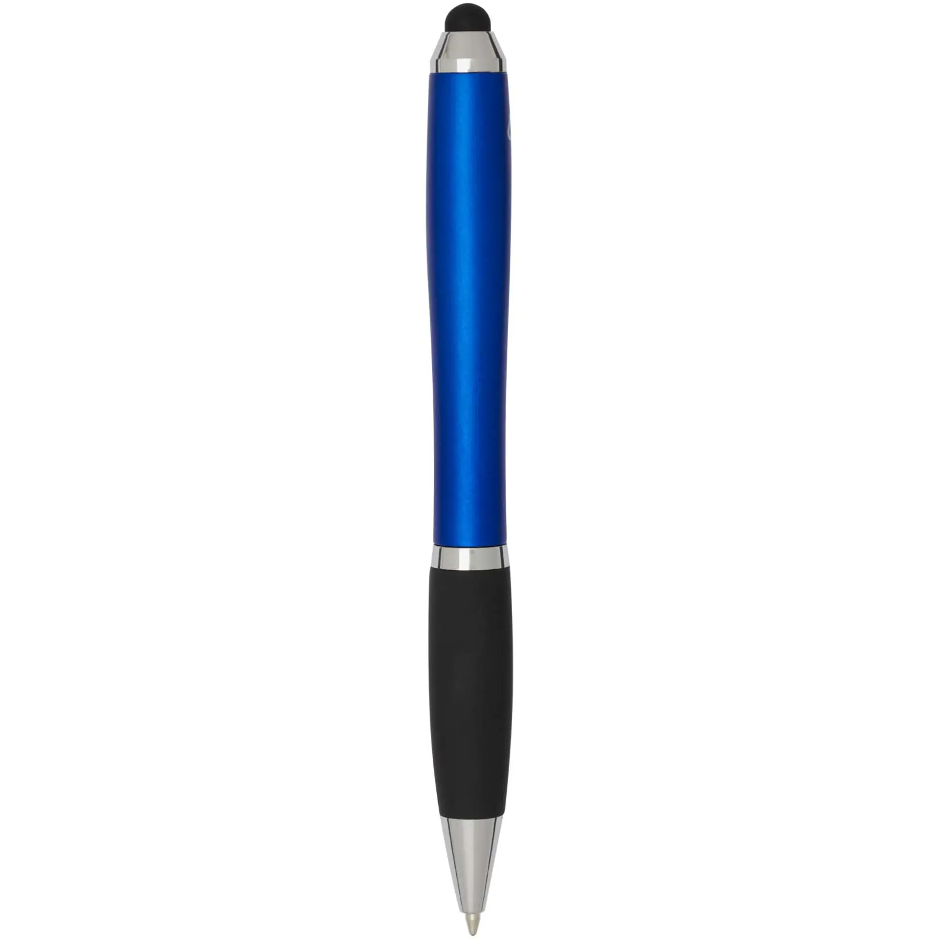 Bild på Nash kulspetspenna med stylus av RCS-certifierad återvunnen plast med färgad pennkropp och svart grepp (blått bläck)