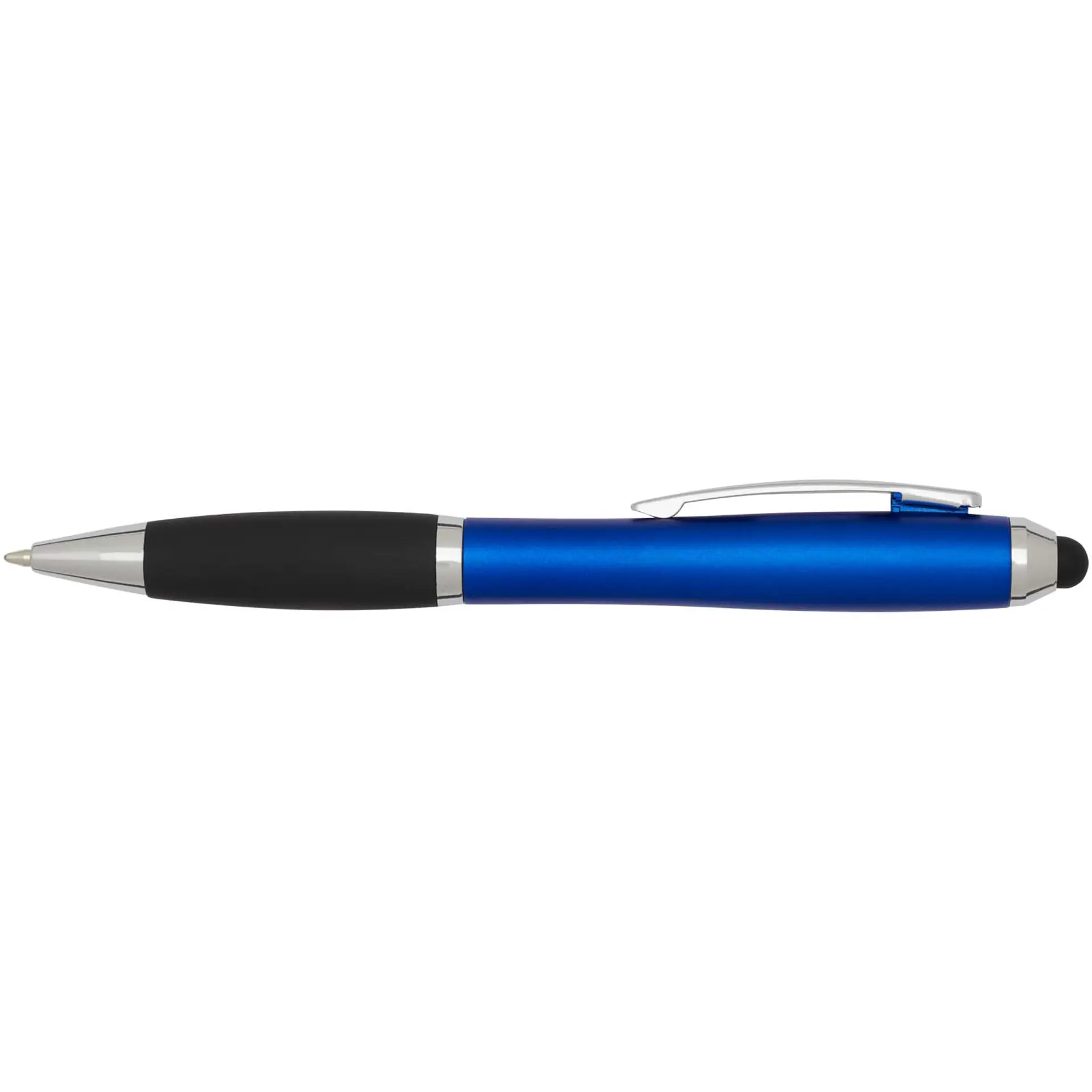 Bild på Nash kulspetspenna med stylus av RCS-certifierad återvunnen plast med färgad pennkropp och svart grepp (blått bläck)