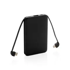 Bild på 5.000 mAh powerbank i fickformat med integrerade kablar