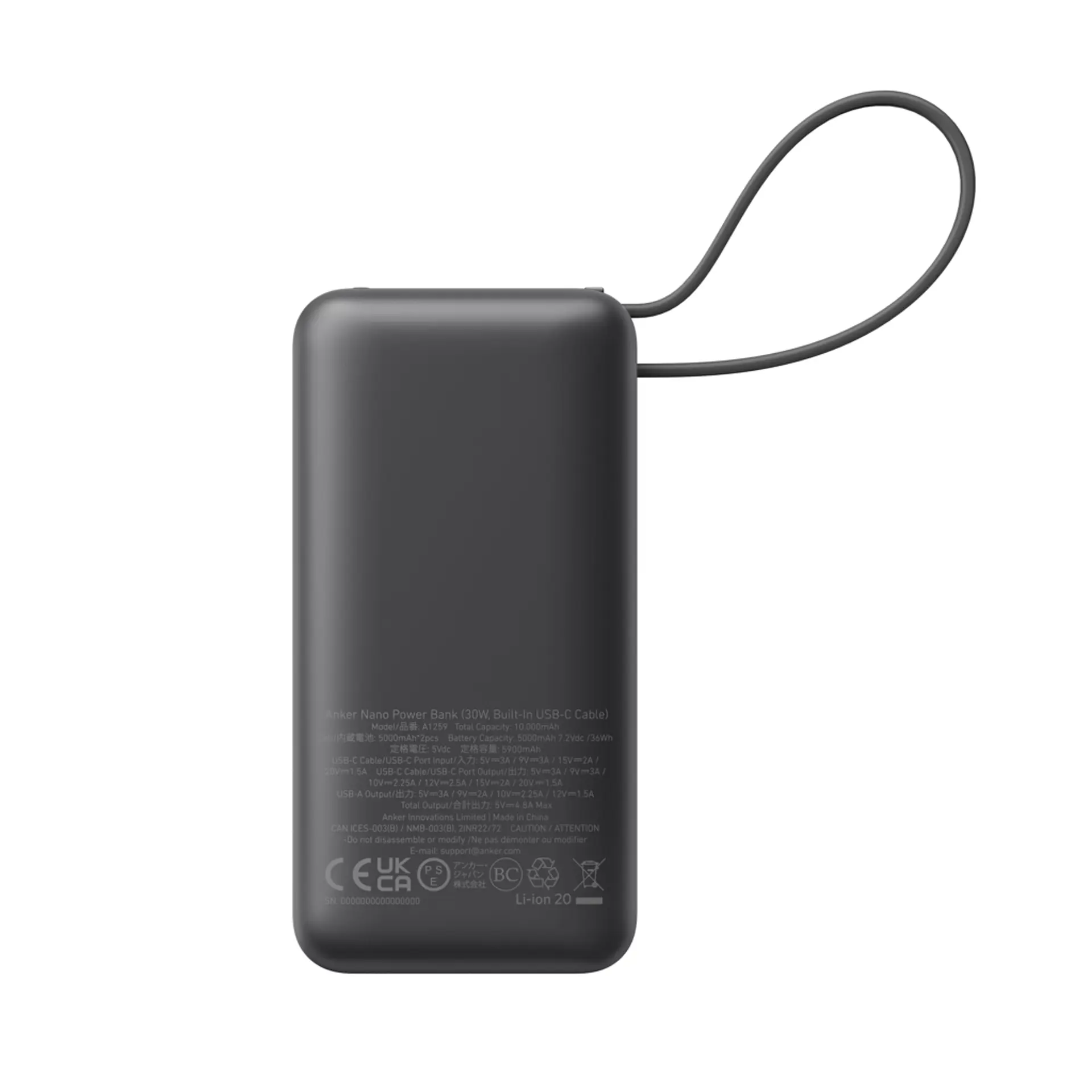 Bild på Anker Nano powerbank 30W, inbyggd USB-C kabel