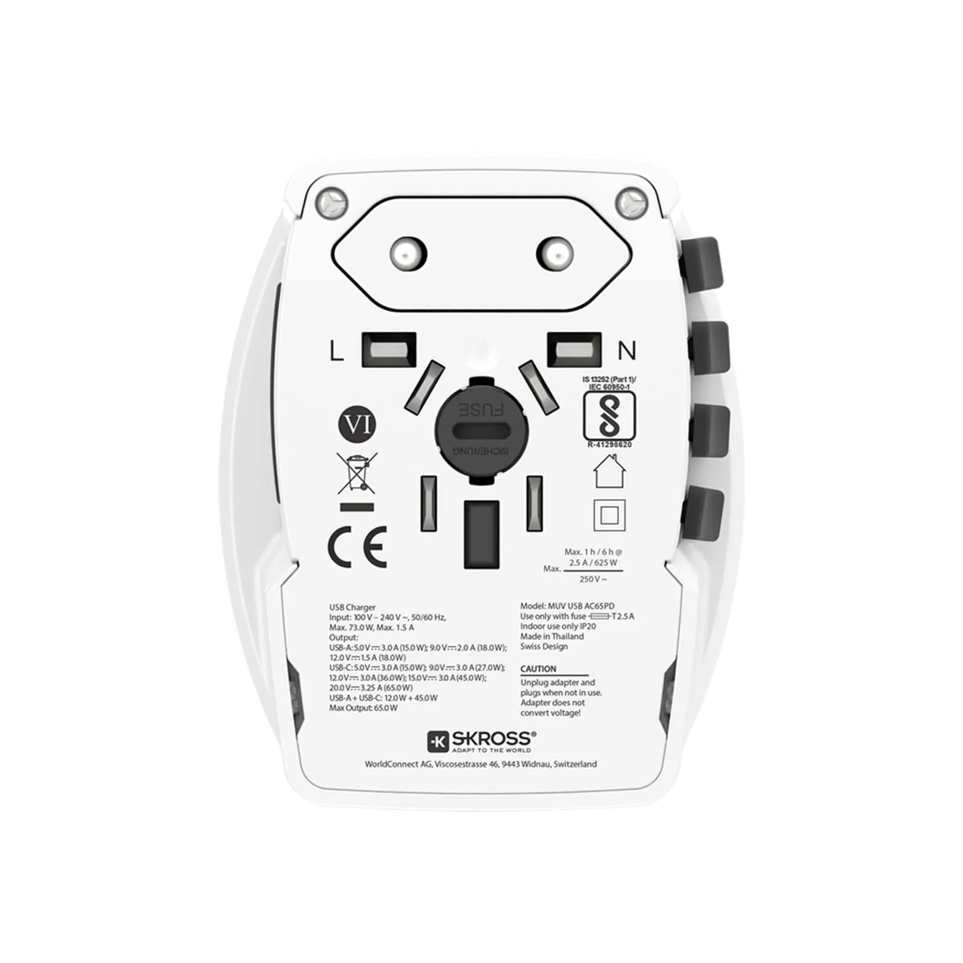 Bild på SKROSS® MUV AC65PD världsadapter med USB-C-kabel 