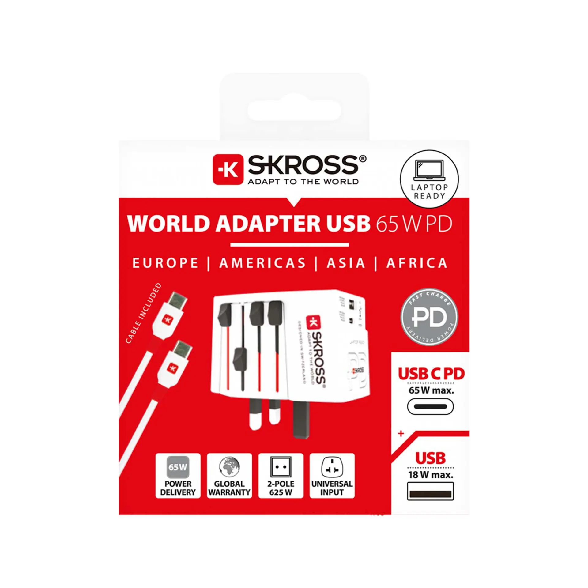 Bild på SKROSS® MUV AC65PD världsadapter med USB-C-kabel 