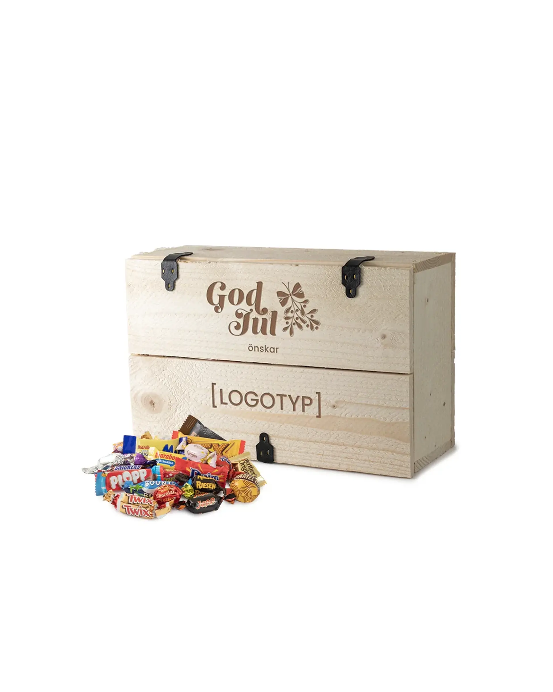Handsnickrad trälåda med godis, mellan (1,5kg)